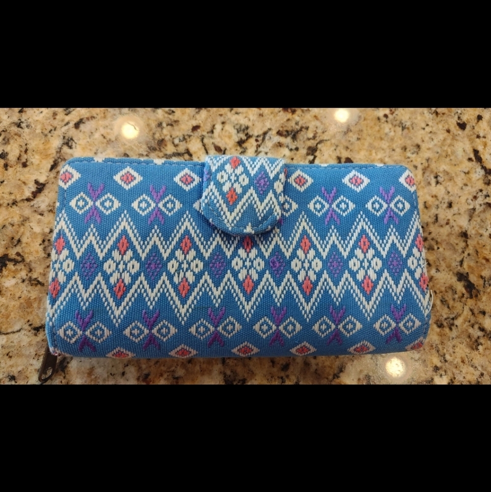 Blue Patterned Women's Fabric Clutch Wallet
